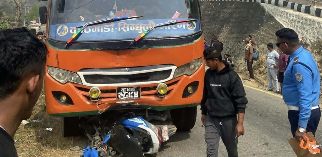 One person has died after a bus collided with a scooter in Sindhuli. 
